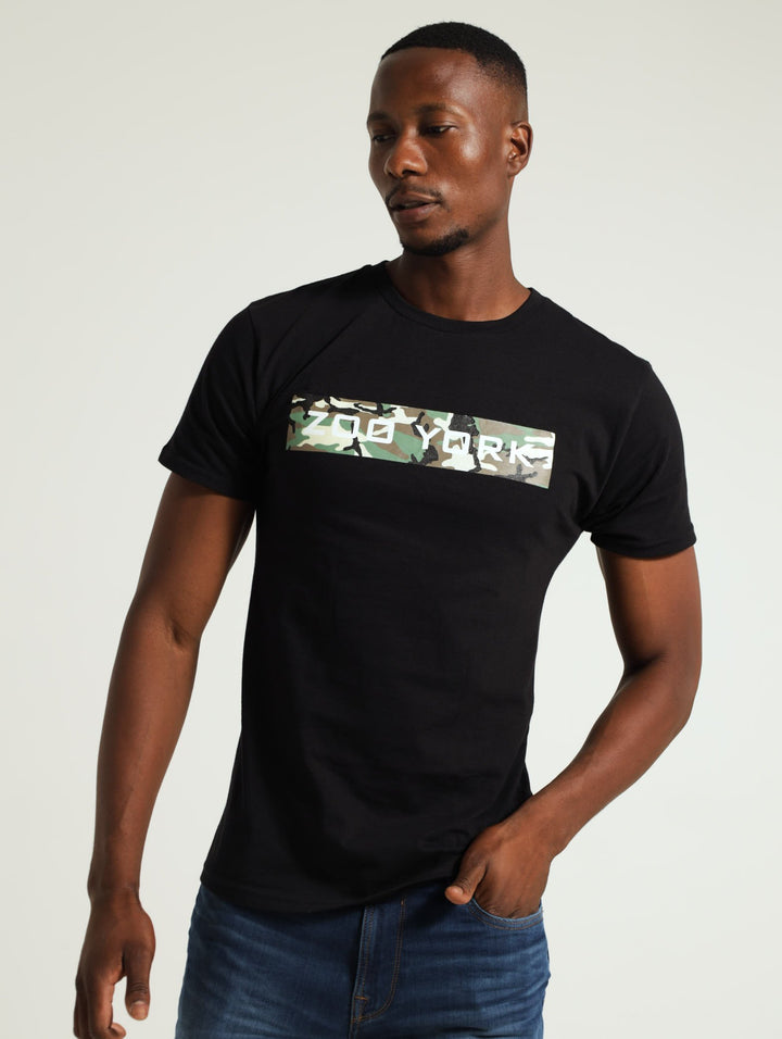 Camo Rectangular Printed Tee - Black