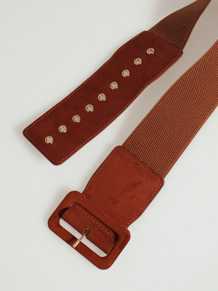 Covered Buckle Elastic Waist Belt - Brown