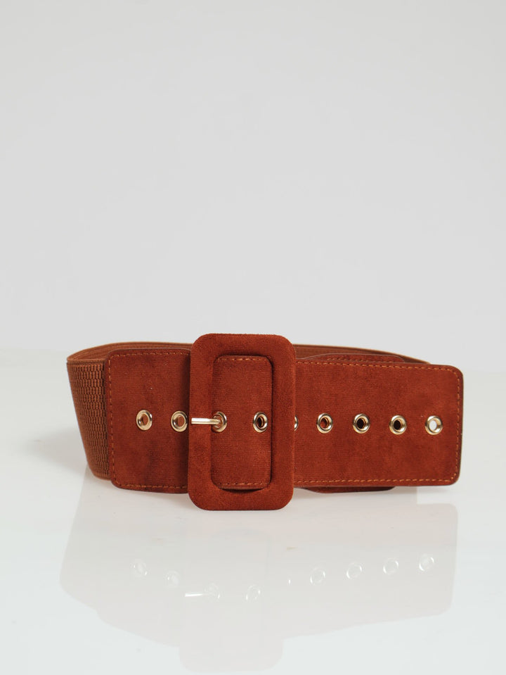 Covered Buckle Elastic Waist Belt - Brown