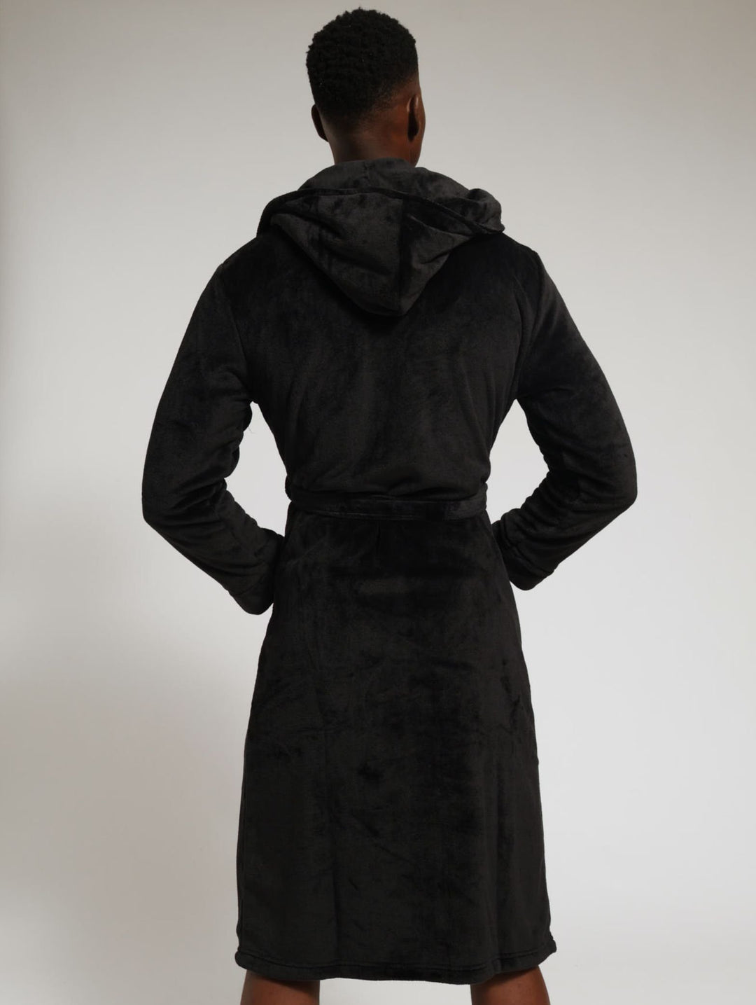 Solid Flannel Fleece Hooded Gown - Black