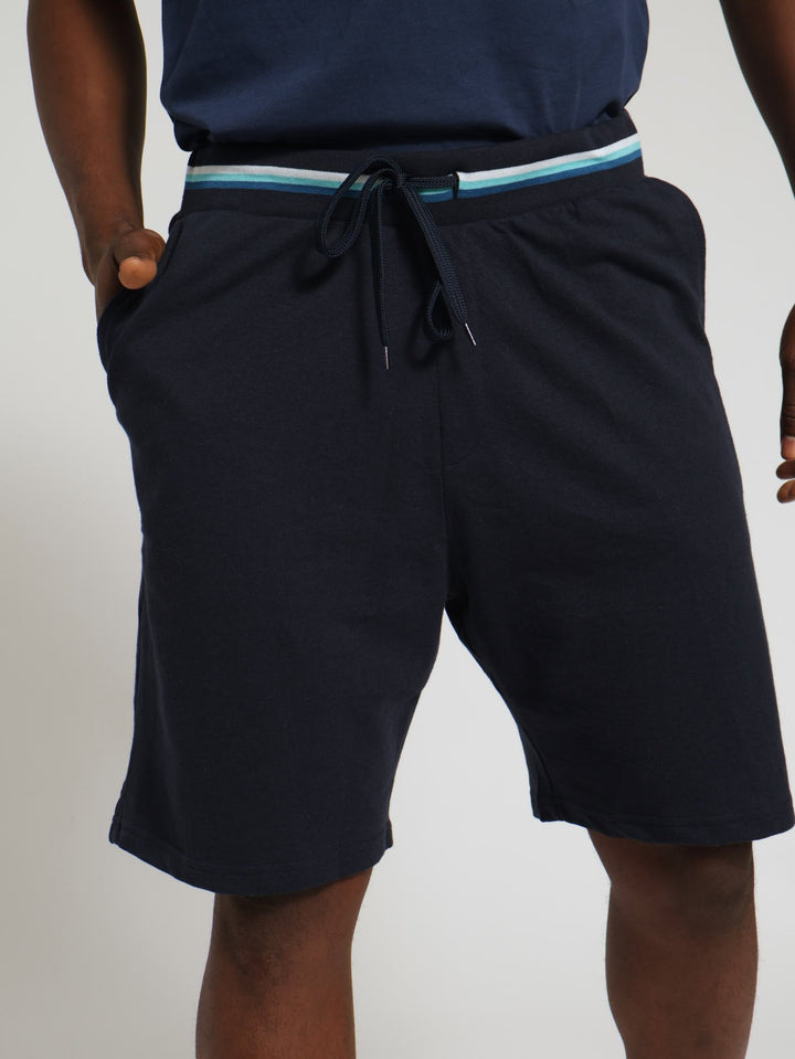 Unbrushed Fleece Knit Pj Shorts With Laid On Tape - Navy