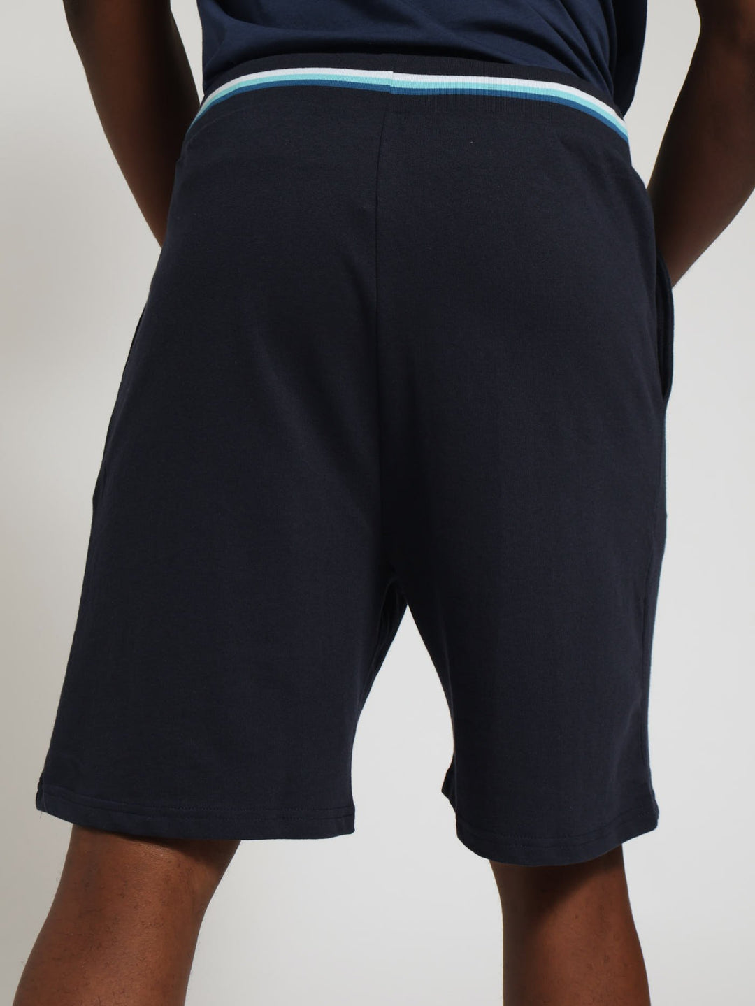 Unbrushed Fleece Knit Pj Shorts With Laid On Tape - Navy