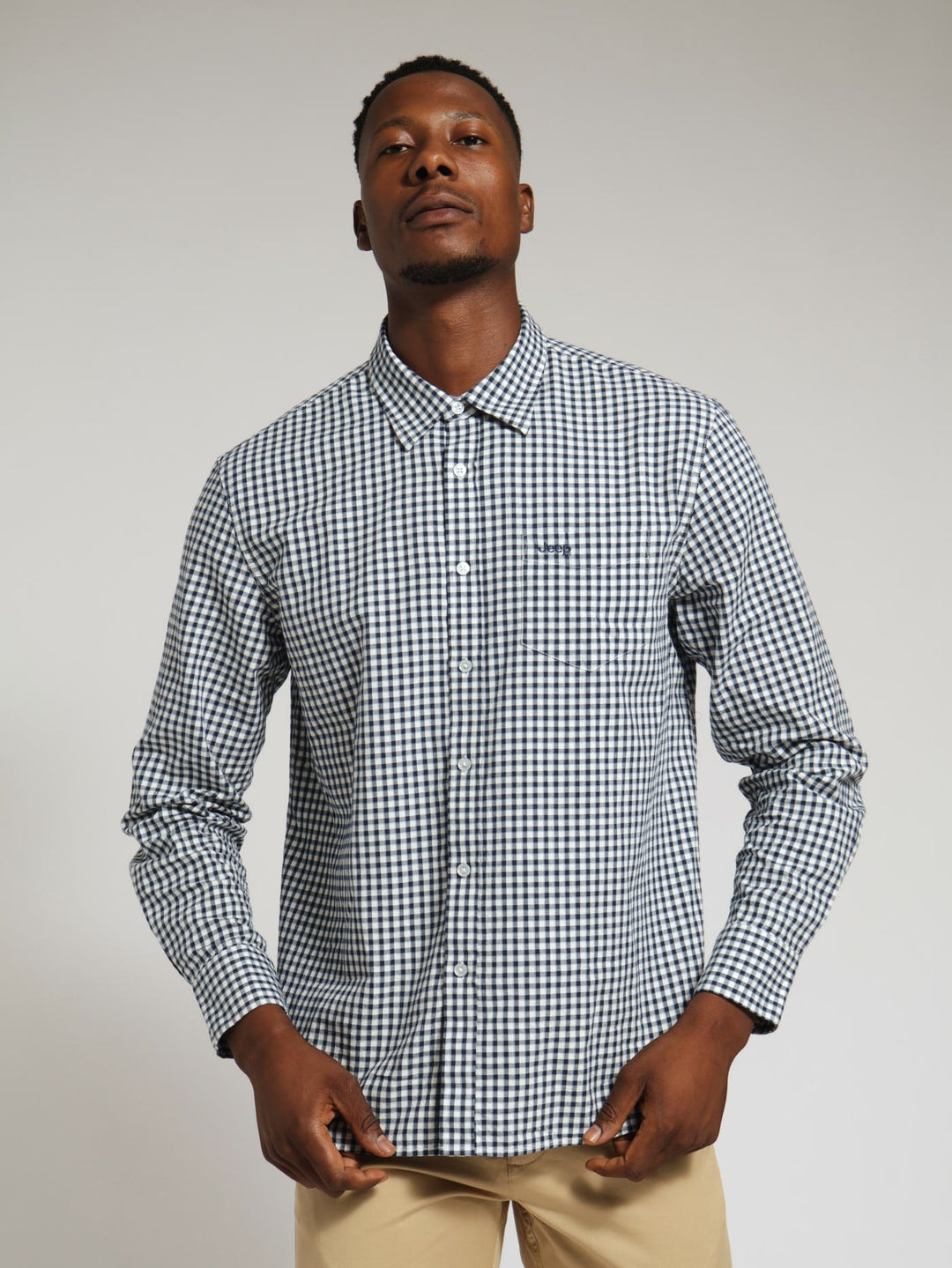 Long Sleeve Casual Check Shirt - Navy