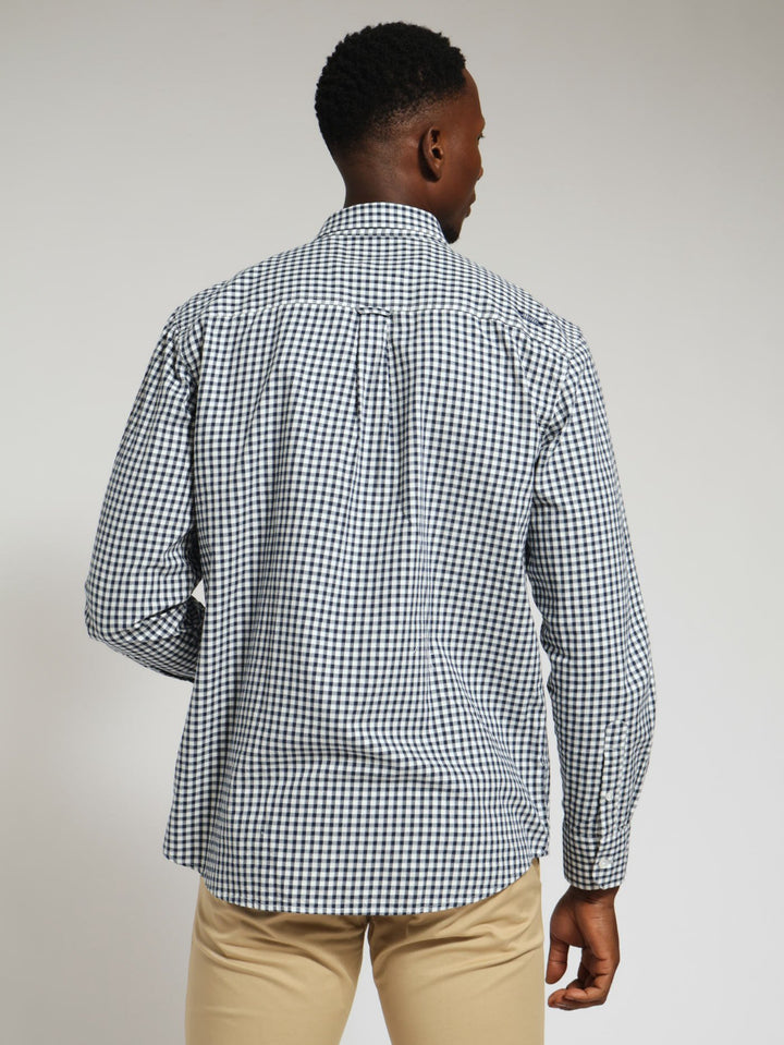 Long Sleeve Casual Check Shirt - Navy