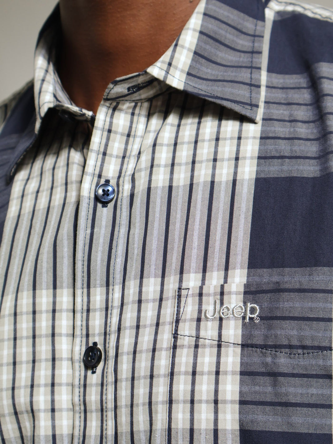 Long Sleeve Casual Check Shirt - Navy