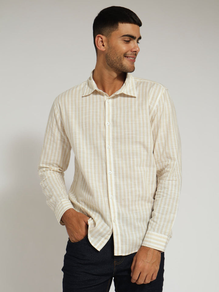 Long Sleeve Seersucker Stripe Shirt - Off White