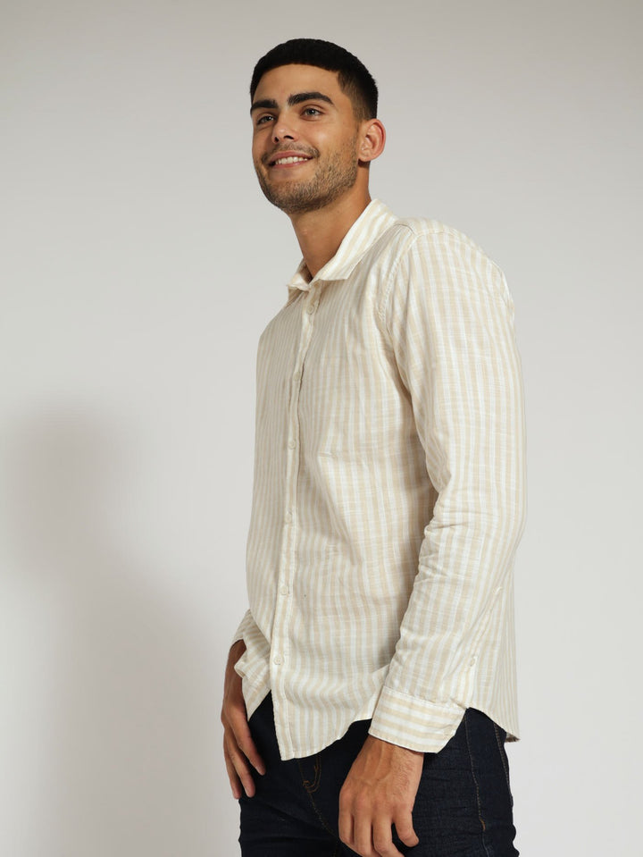 Long Sleeve Seersucker Stripe Shirt - Off White