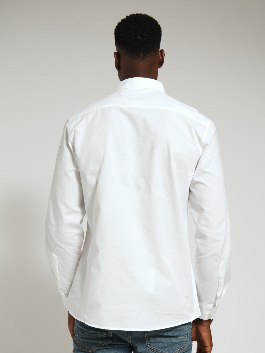 Long Sleeve Plain Oxford Shirt - White