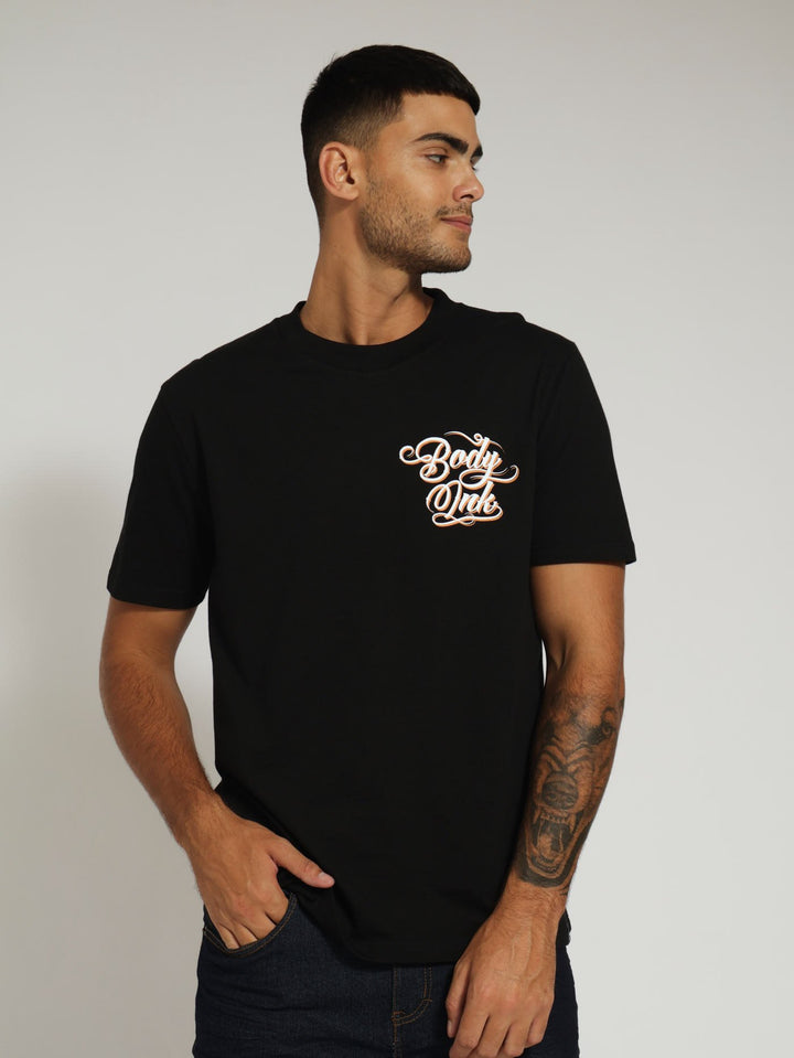 Koi Tatoo Front & Back Print Tee - Black