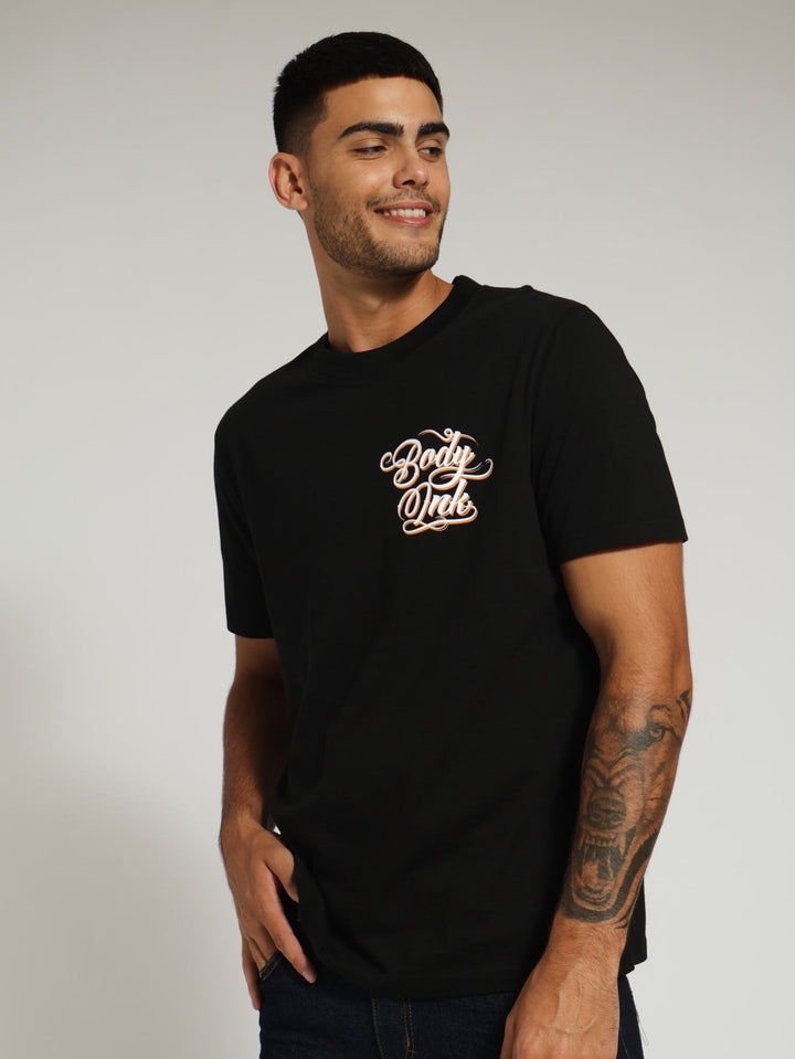 Koi Tatoo Front & Back Print Tee - Black