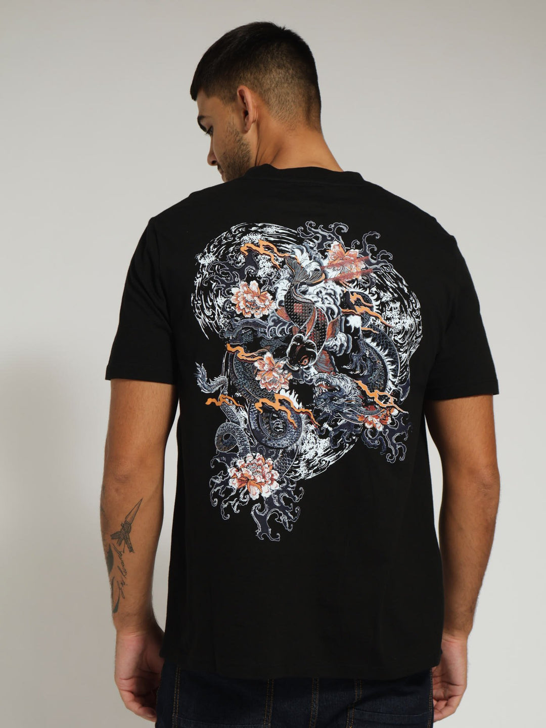 Koi Tatoo Front & Back Print Tee - Black