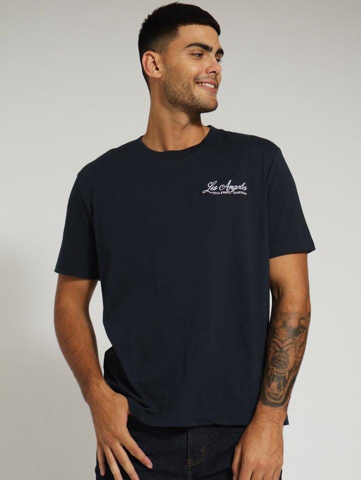 Los Angeles Front & Back Tee - Navy