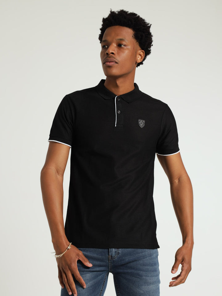 Pique Tipped Collar Golfer - Black