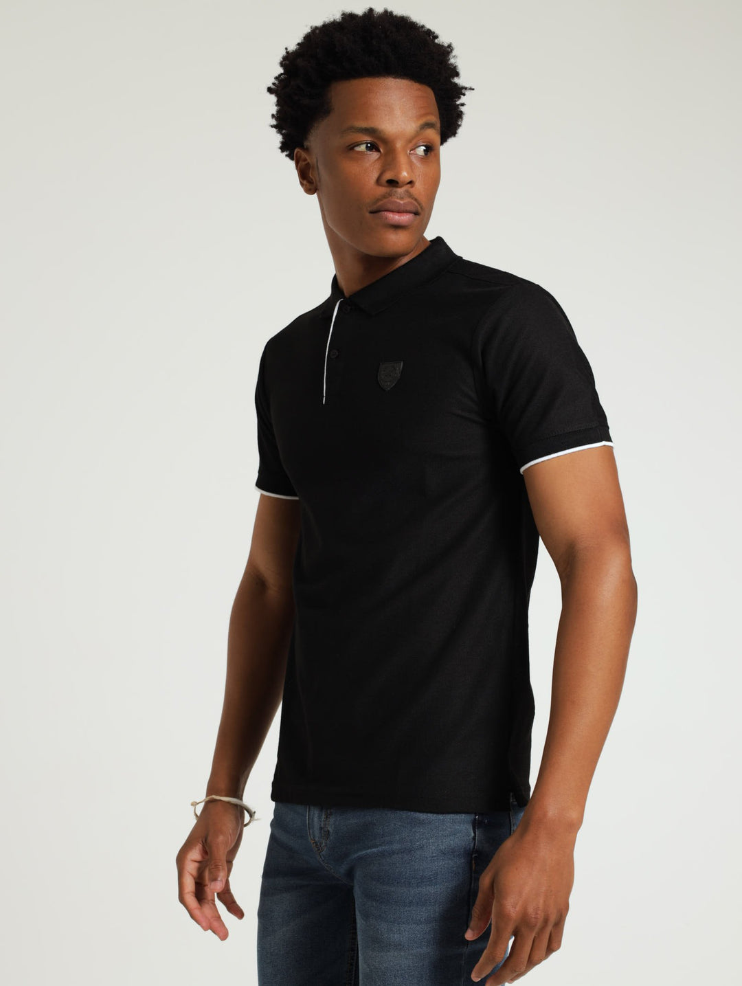 Pique Tipped Collar Golfer - Black