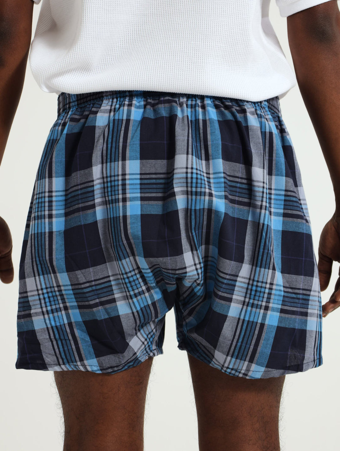 2 Pack Check Plain Boxers - Navy