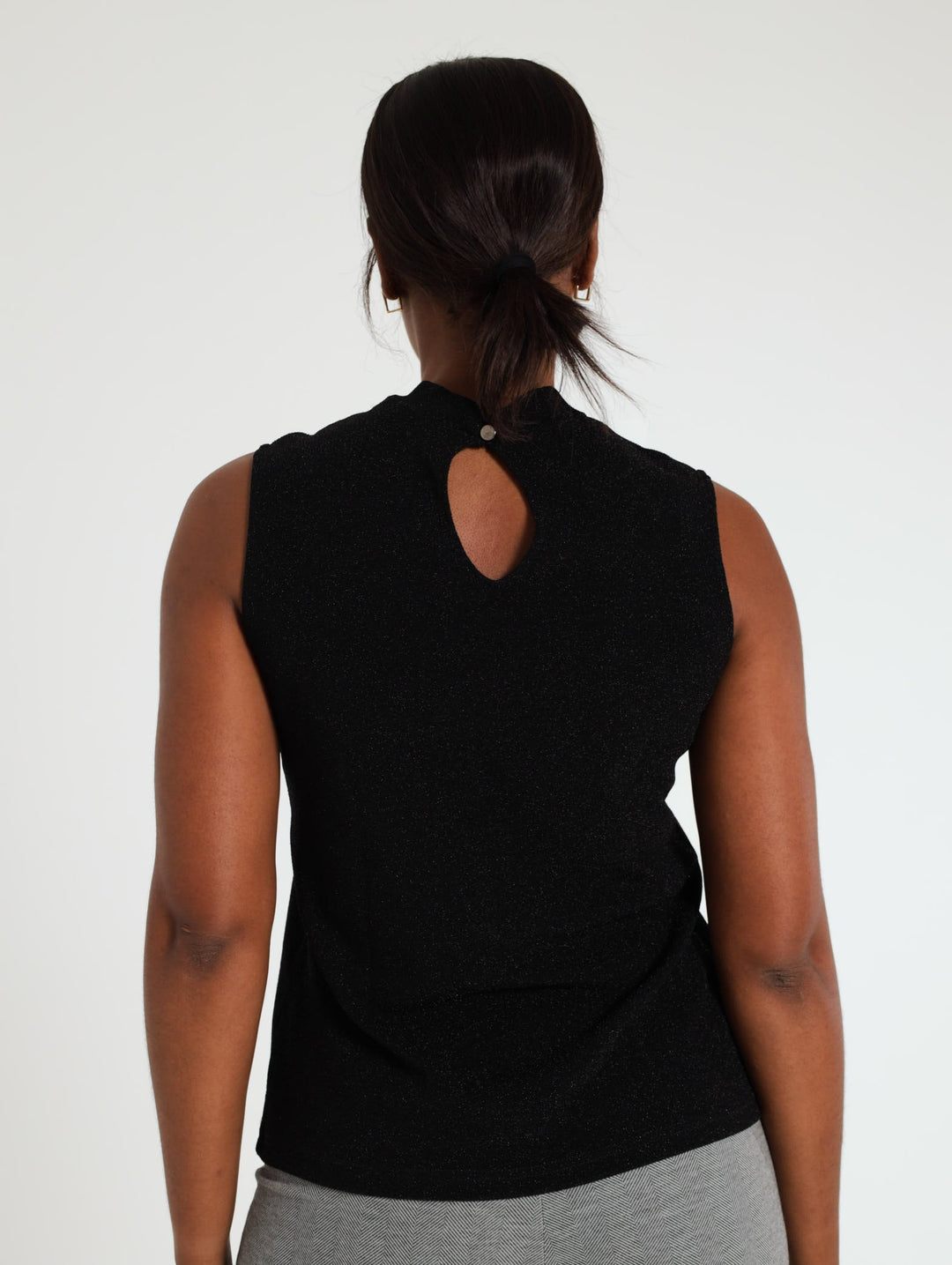 Ladies Keyhole Turtleneck Shimmer Tank Top - Black