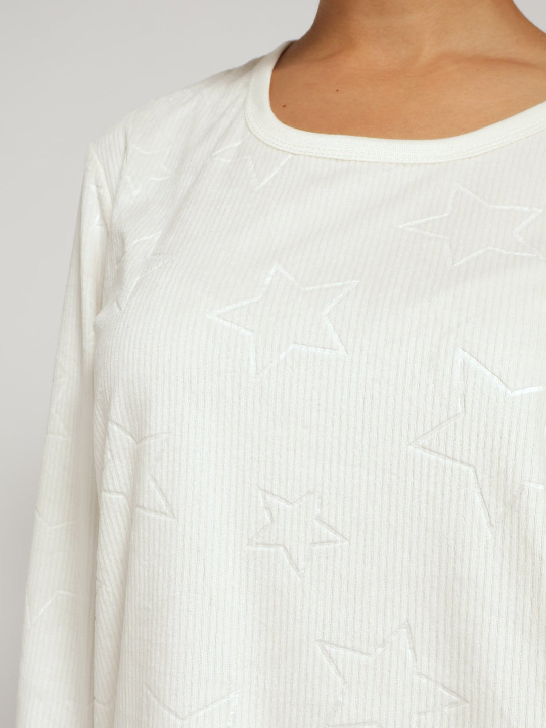 Long Sleeve Embossed Star Jogger Set - Cream