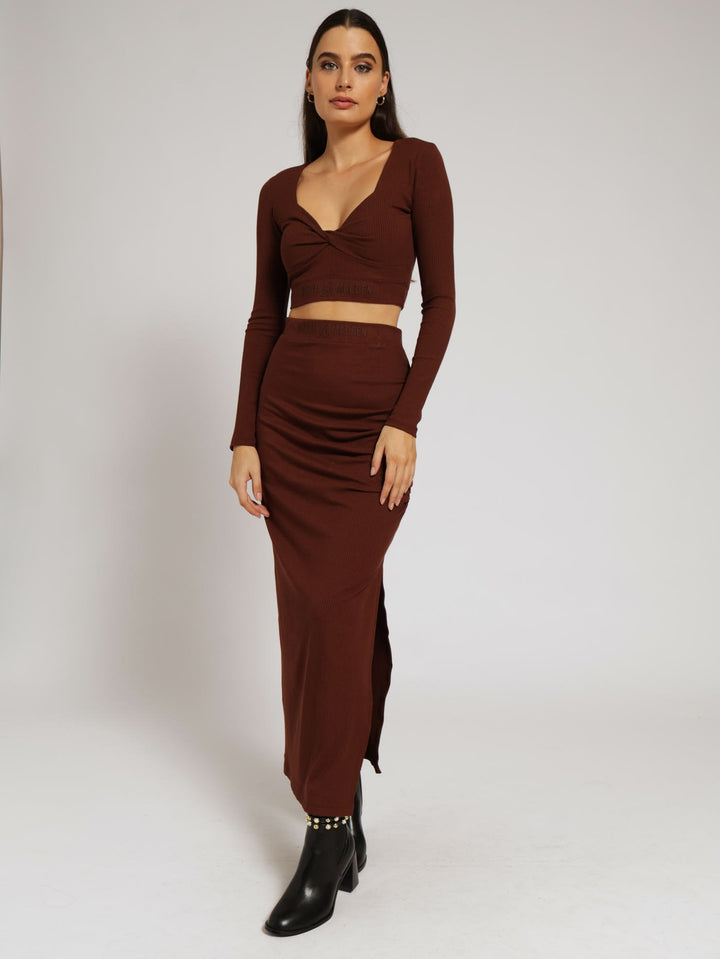 Georgia Rib Crop Top With Twist - Chocolate