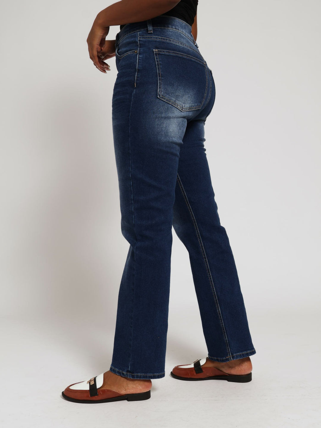 Stretch Denim Mid Rise Straight Jean - Medium Wash