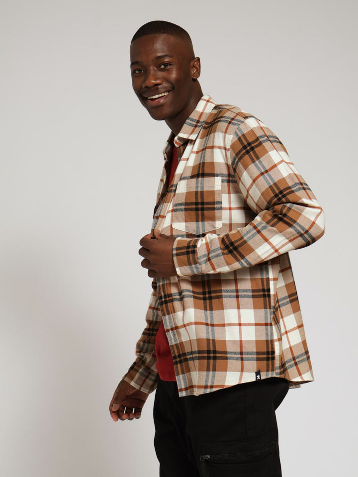 Long Sleeve Ecru Plaid Shirt - Off White