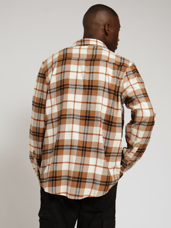 Long Sleeve Ecru Plaid Shirt - Off White