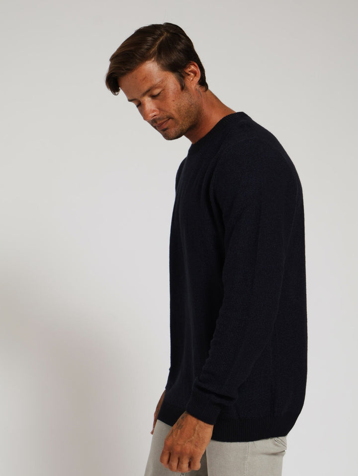 Plain Waffle Crew Top - Navy