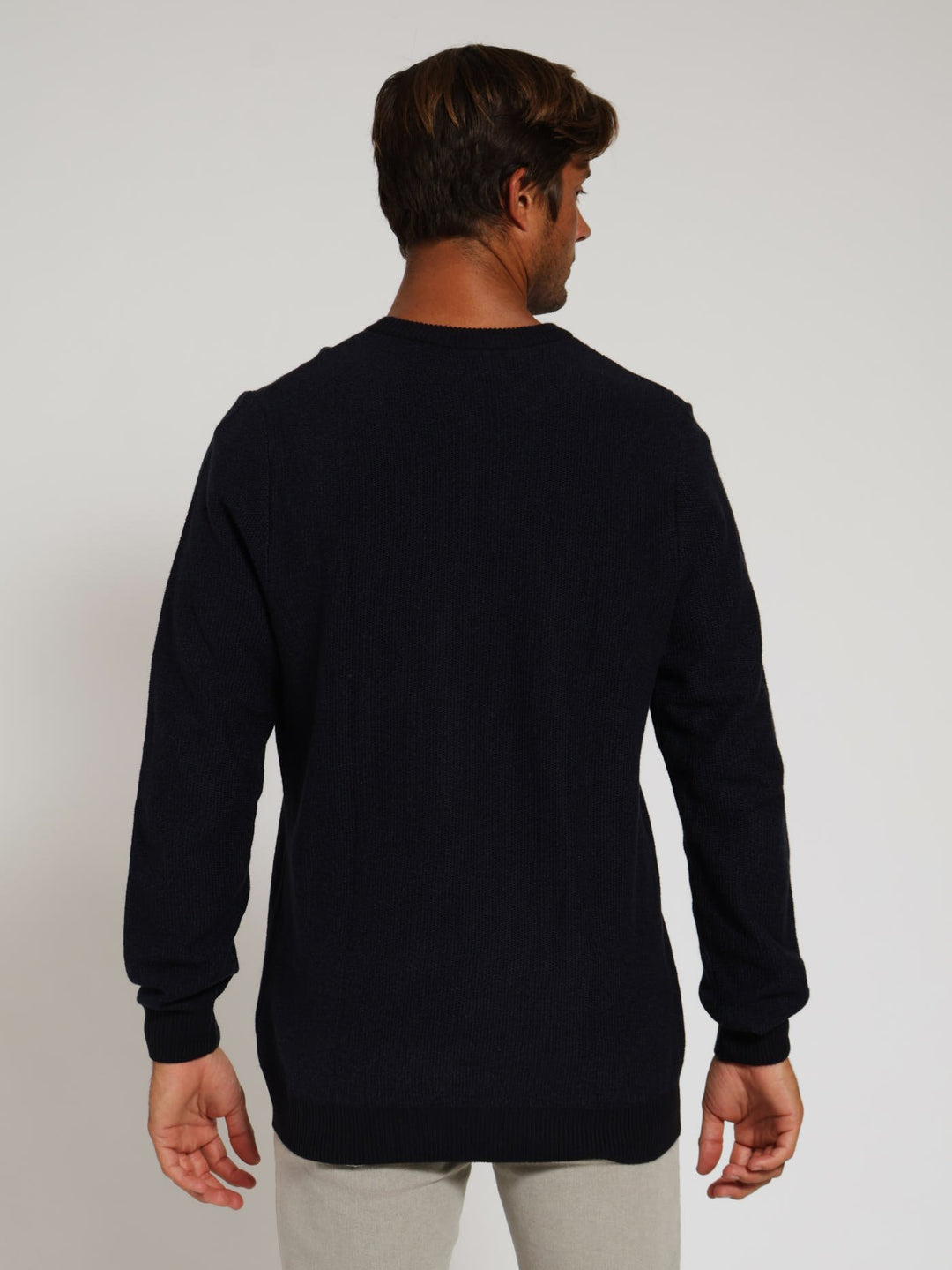 Plain Waffle Crew Top - Navy