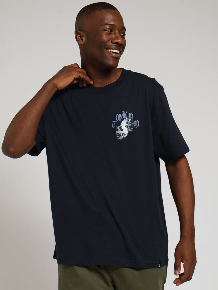 Skull Goth Front & Back Tee - Navy