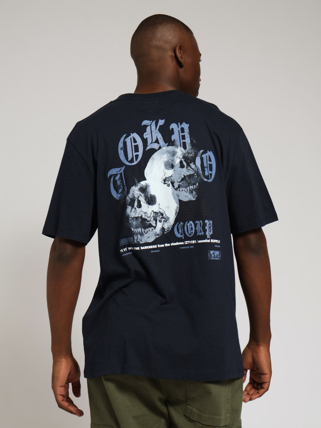 Skull Goth Front & Back Tee - Navy