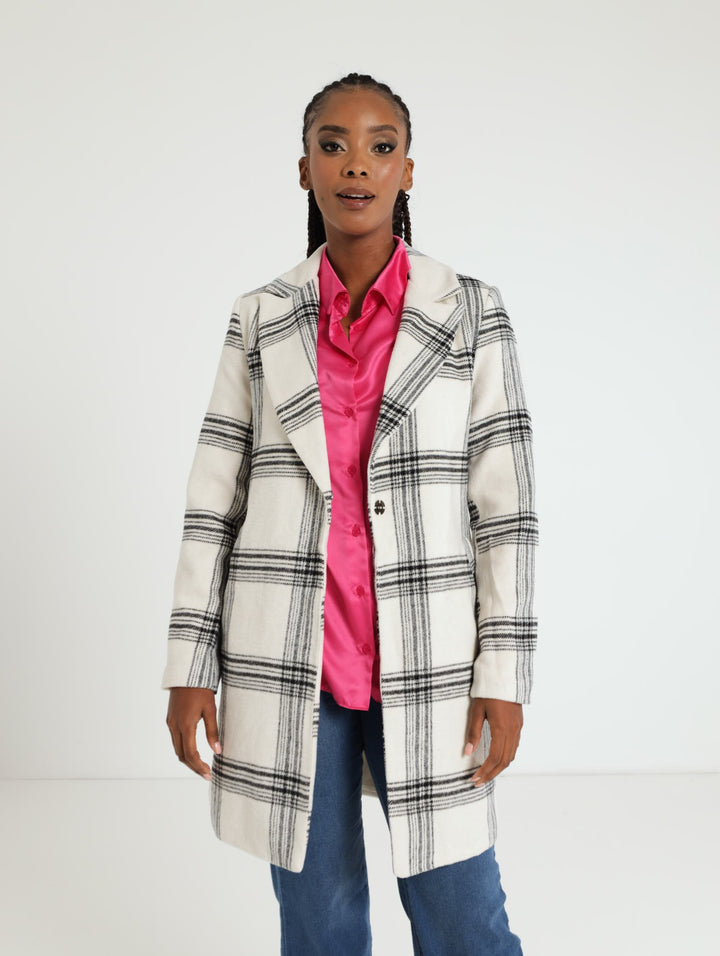 Charlotte Single Breasted Coat - White/Black