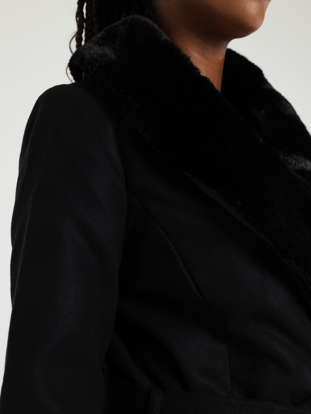 Diana Fur Collar Coat - Black