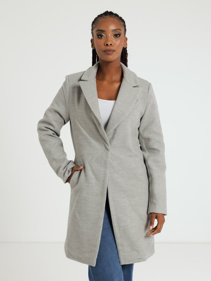 Charlotte Single Breasted Coat - Grey Melange