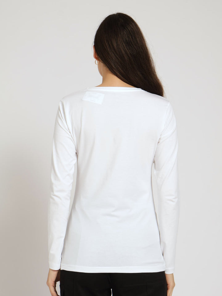 Long Sleeve Lycra V-Neck Top - White