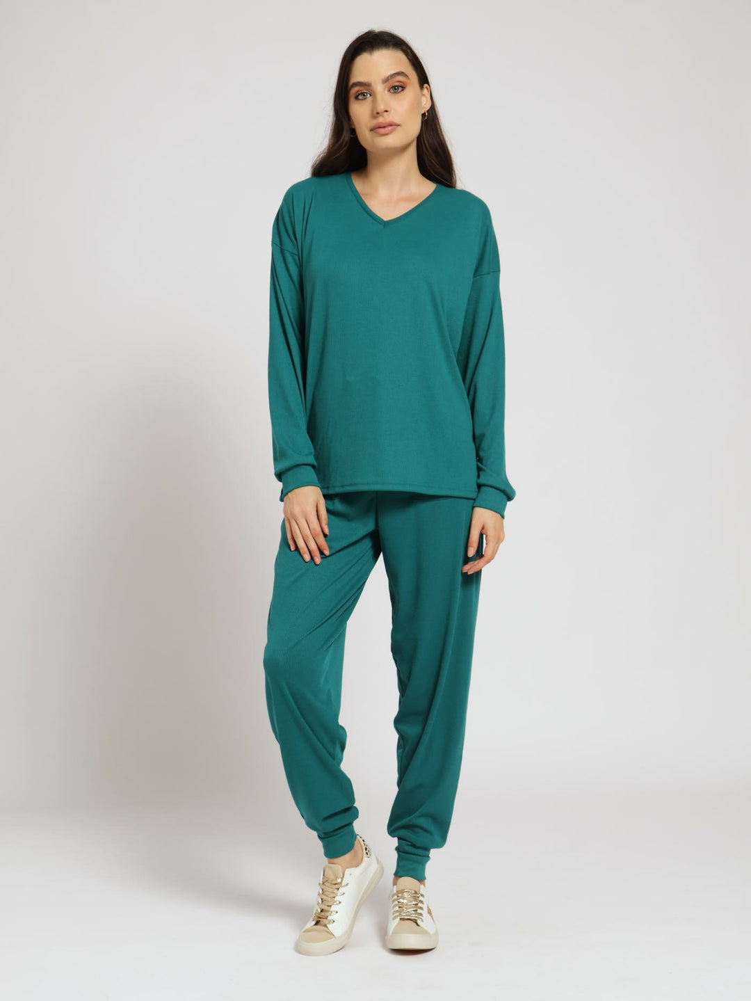 Long Sleeve Pullover Textured Top - Teal