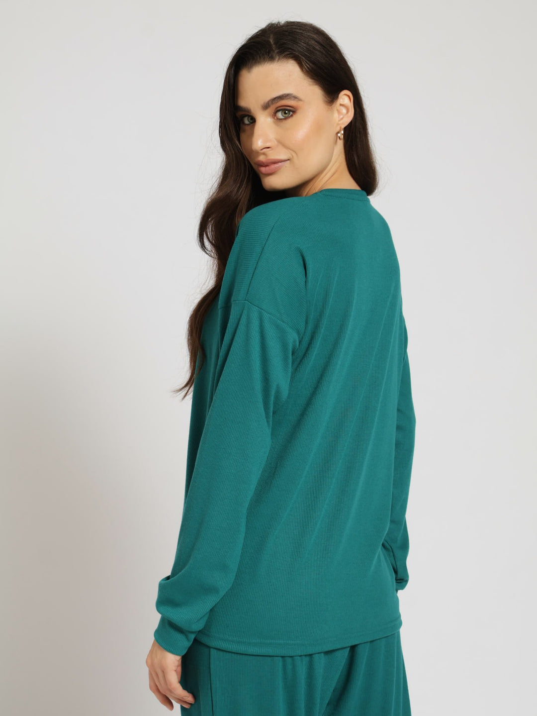 Long Sleeve Pullover Textured Top - Teal