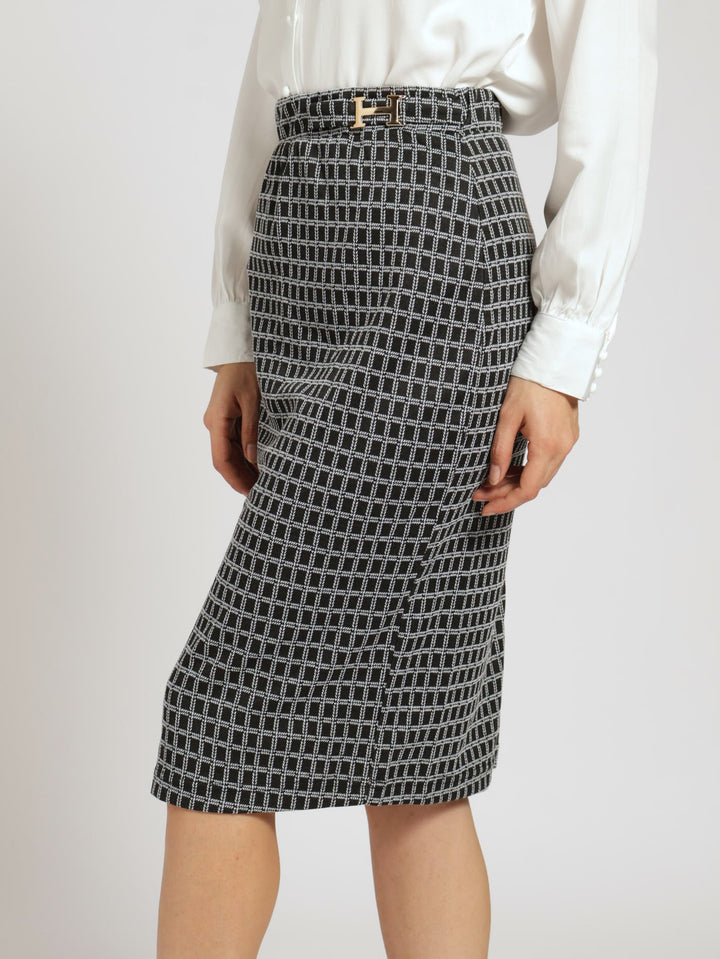 Basic Window Pane Career Skirt - Black/Grey