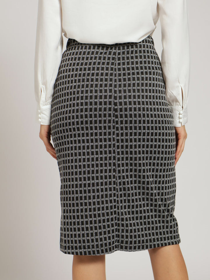 Basic Window Pane Career Skirt - Black/Grey