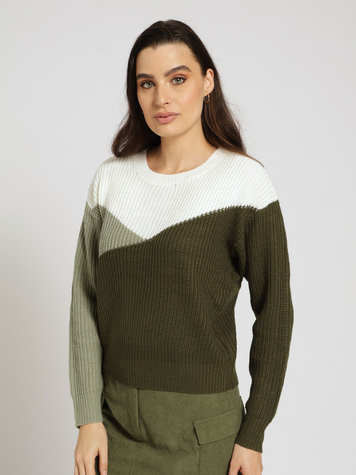 Block Chunky Knit Pullover - Fatigue