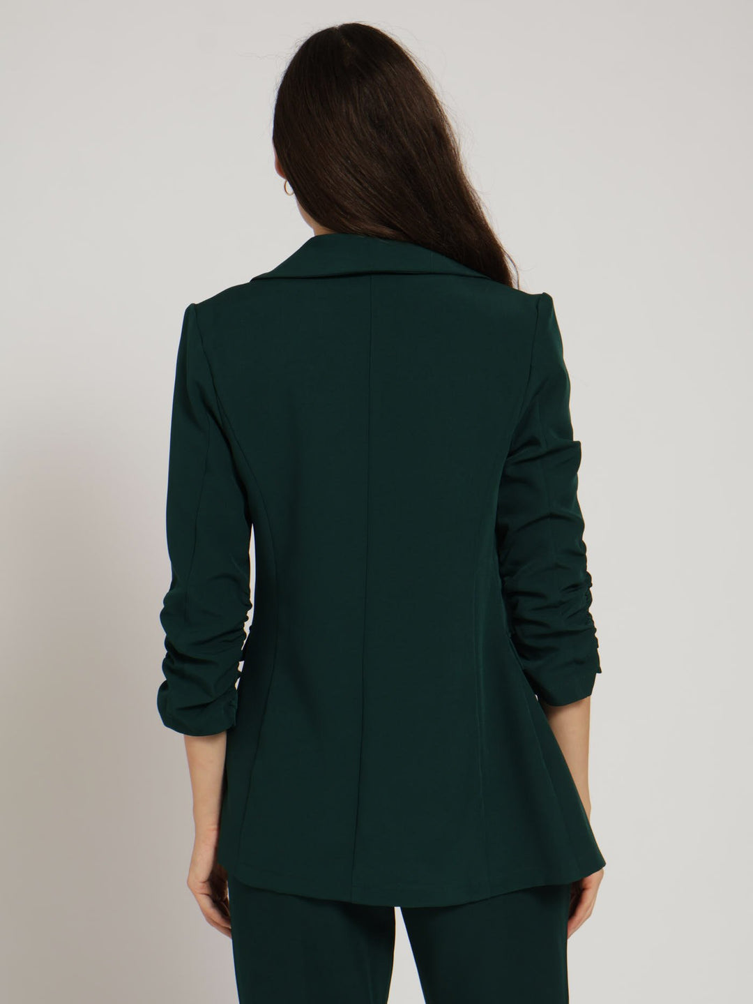 Half Lined Ruched Sleeve Blazer - Dark Green