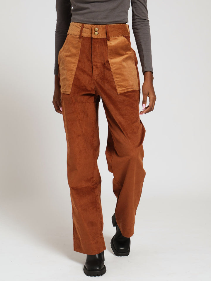 Blocked Corduroy Pants - Rust