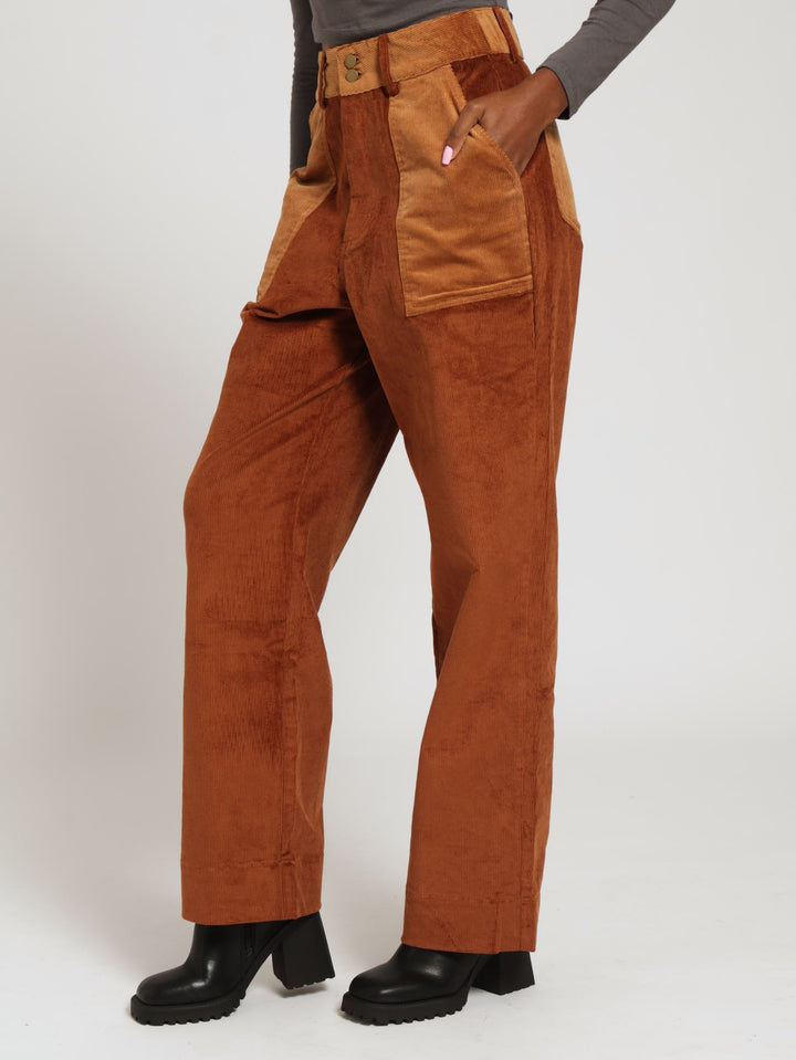 Blocked Corduroy Pants - Rust