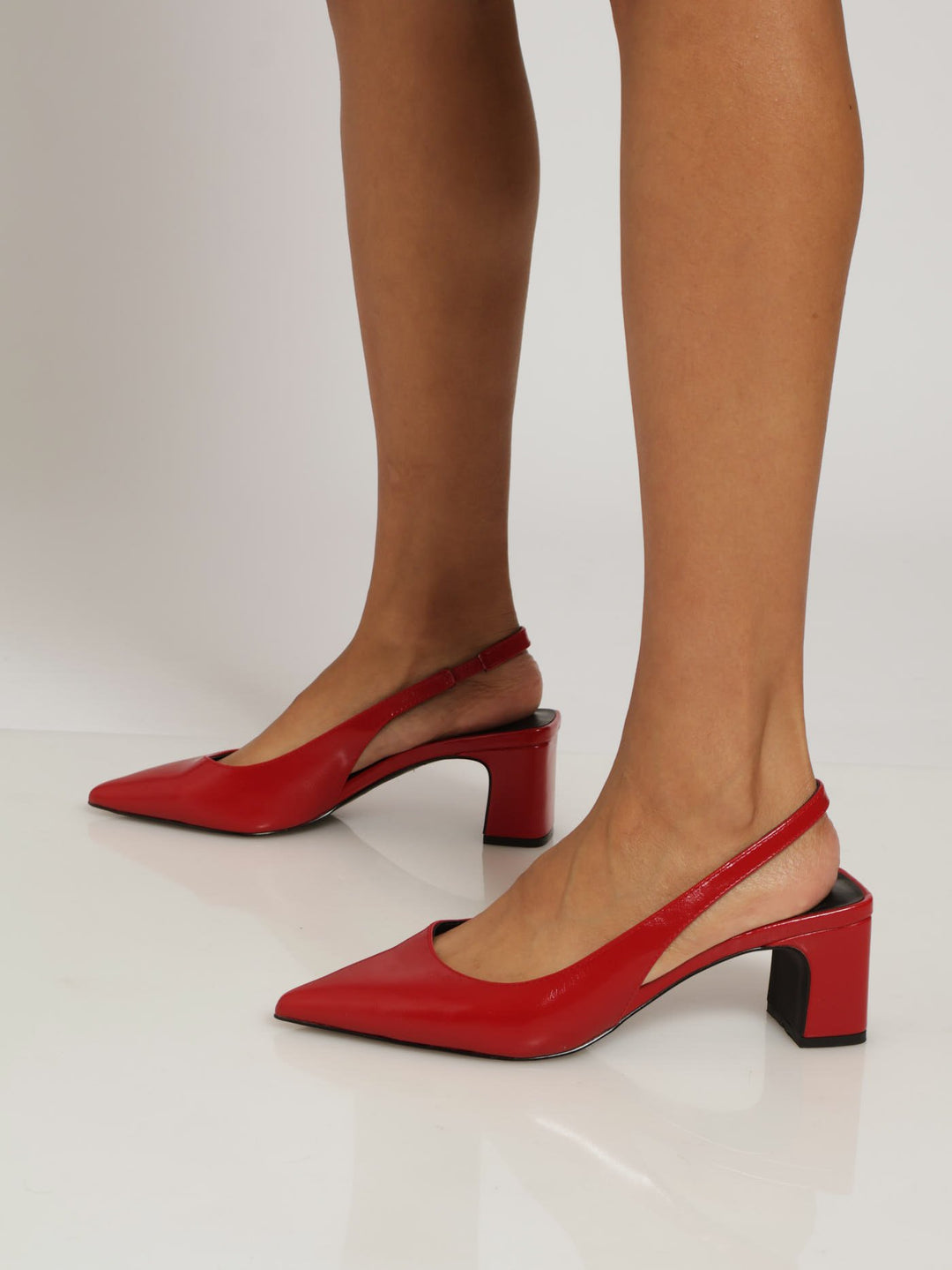 Rozalia Pointed Toe Sling Back Block Heel - Red