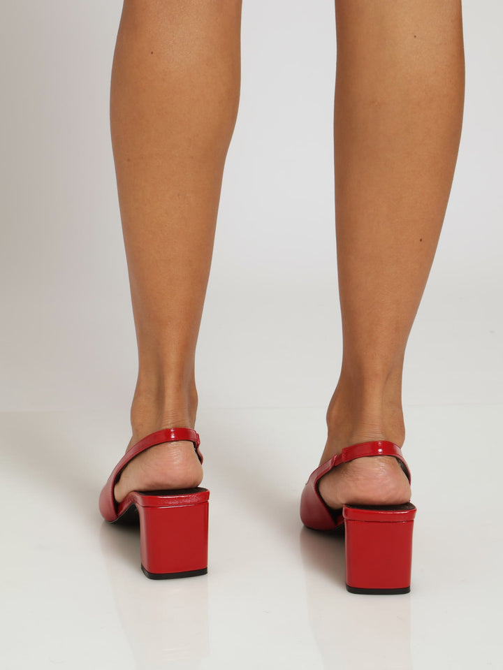 Rozalia Pointed Toe Sling Back Block Heel - Red