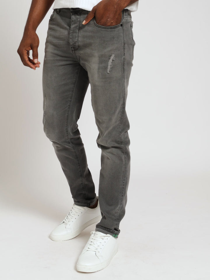 Ripped Vintage Skinny Denim Jeans - Grey