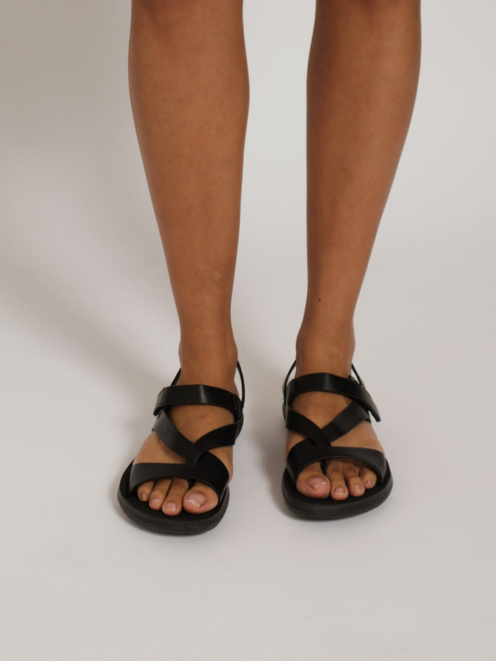 Multi Strap Velcro Comfort Sandal - Black