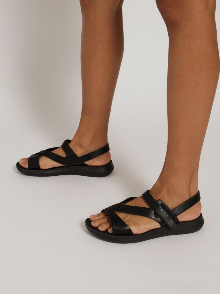 Multi Strap Velcro Comfort Sandal - Black