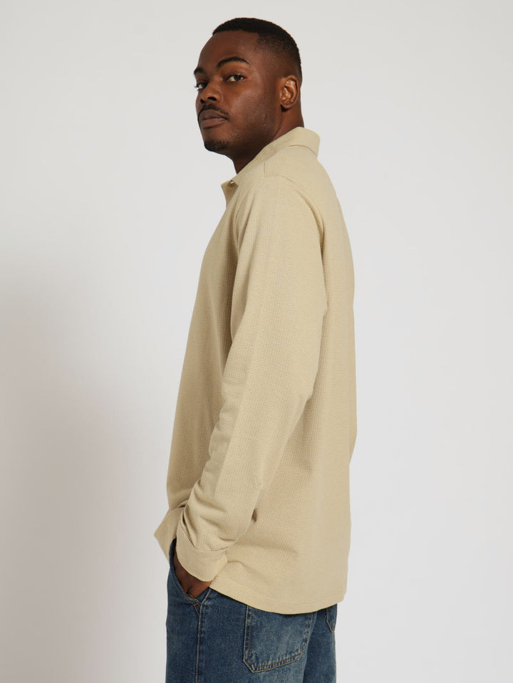 Long Sleeve Waffle Knit Shirt - Off White