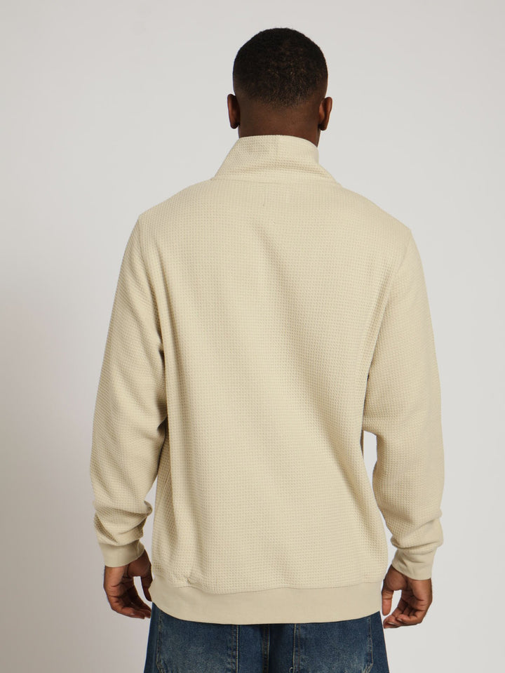 Long Sleeve Grid Knit 1/4 Zip Tee - Light Stone