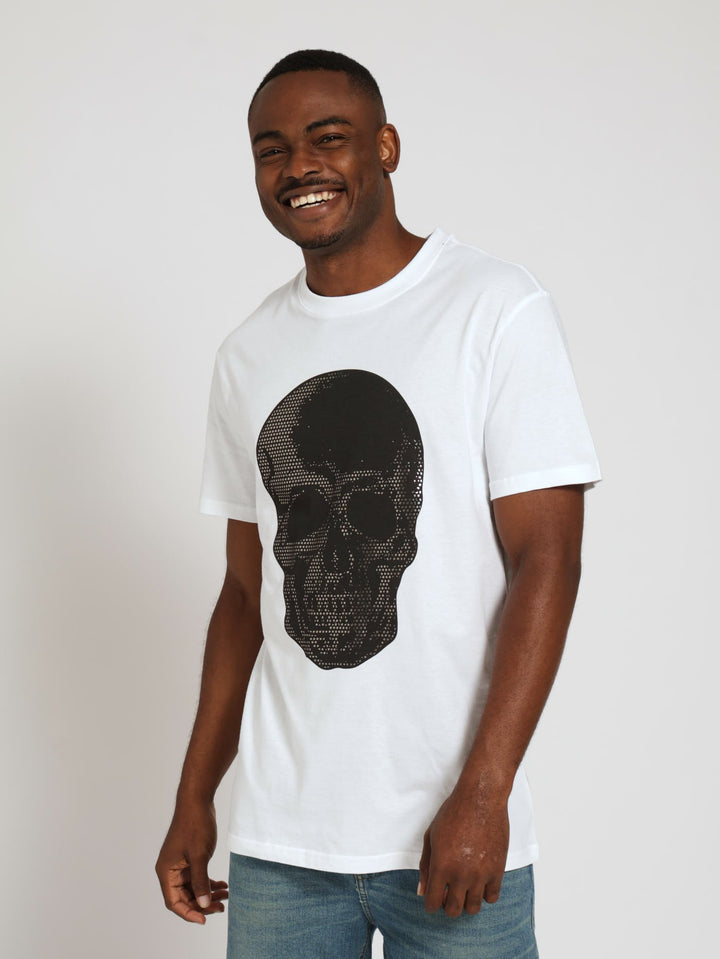 Mock Nail Head Skull Tee - White