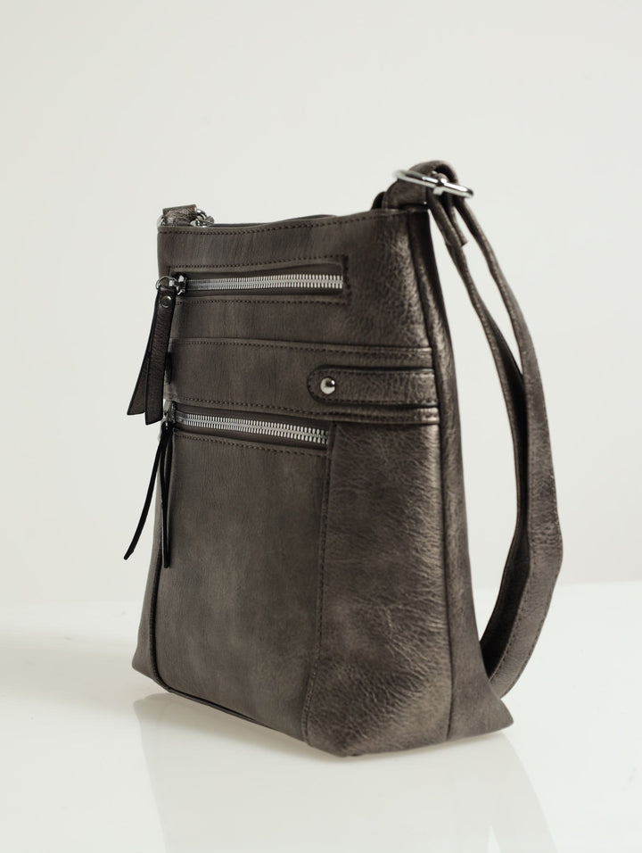 Zip Detail Cross-body Bag - Pewter